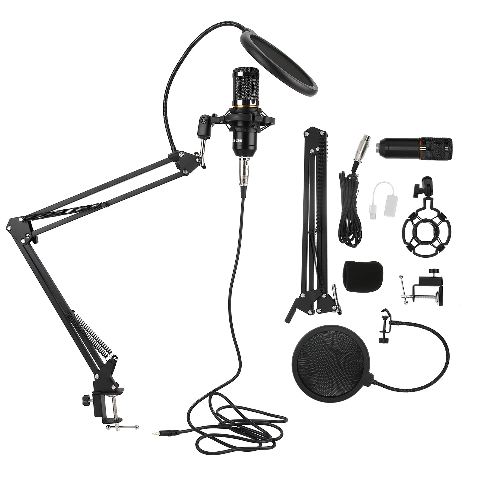 Mtlavish Professional USB -Kondensator Mikrofon -Kit BM800 mit Flexibles Arm für PC Desktop Notebook Computer Weiß Silber (Schwarz+schwarz)