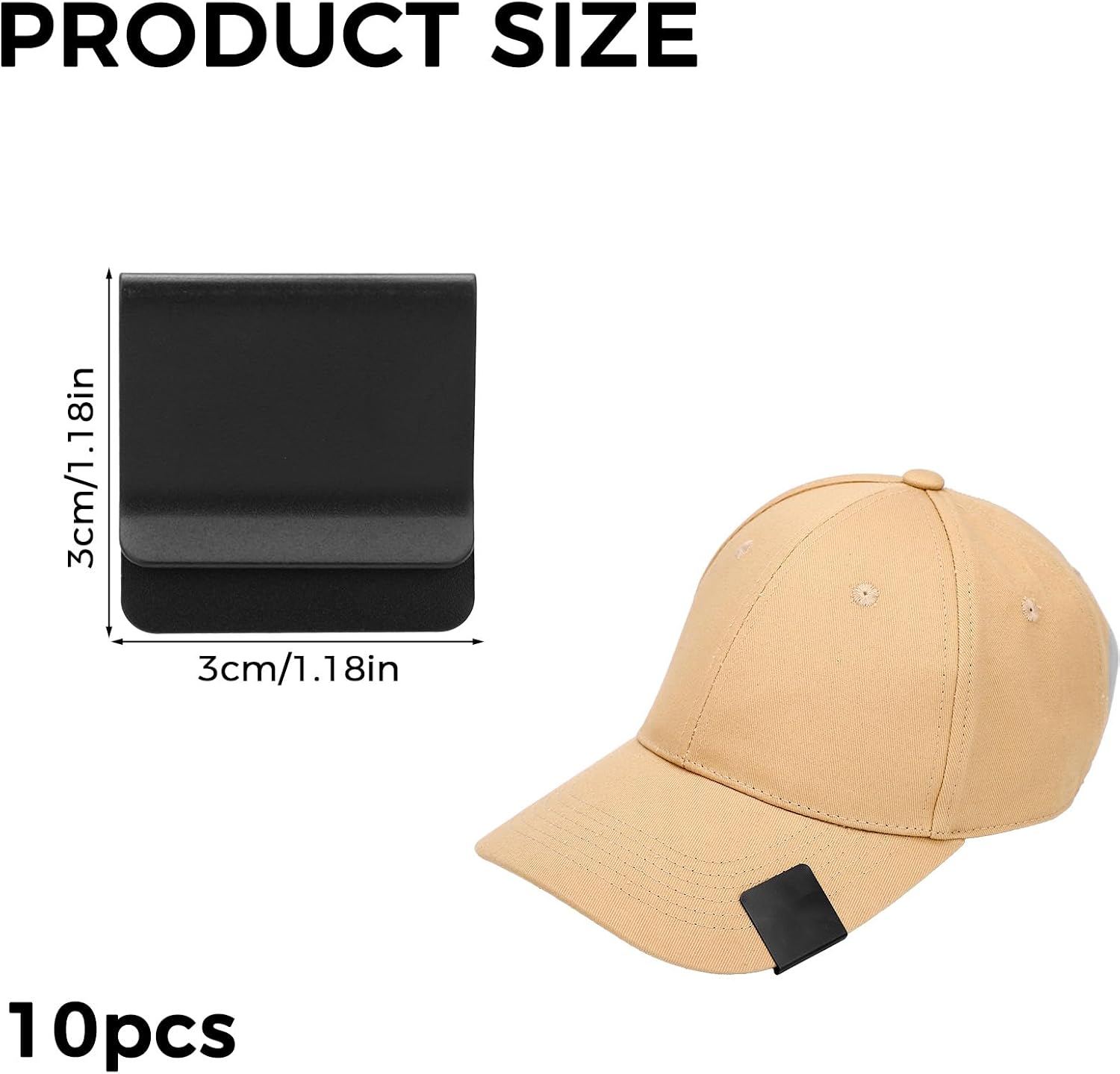 10pcs Hat Clips for Brim, 3x3cm/1.18x1.18in Black Aluminum Blank Golf Hats Brim Clips for Engraving DIY Vinyl Personalized Gift Custom Hat Accessories All-Weather Durability