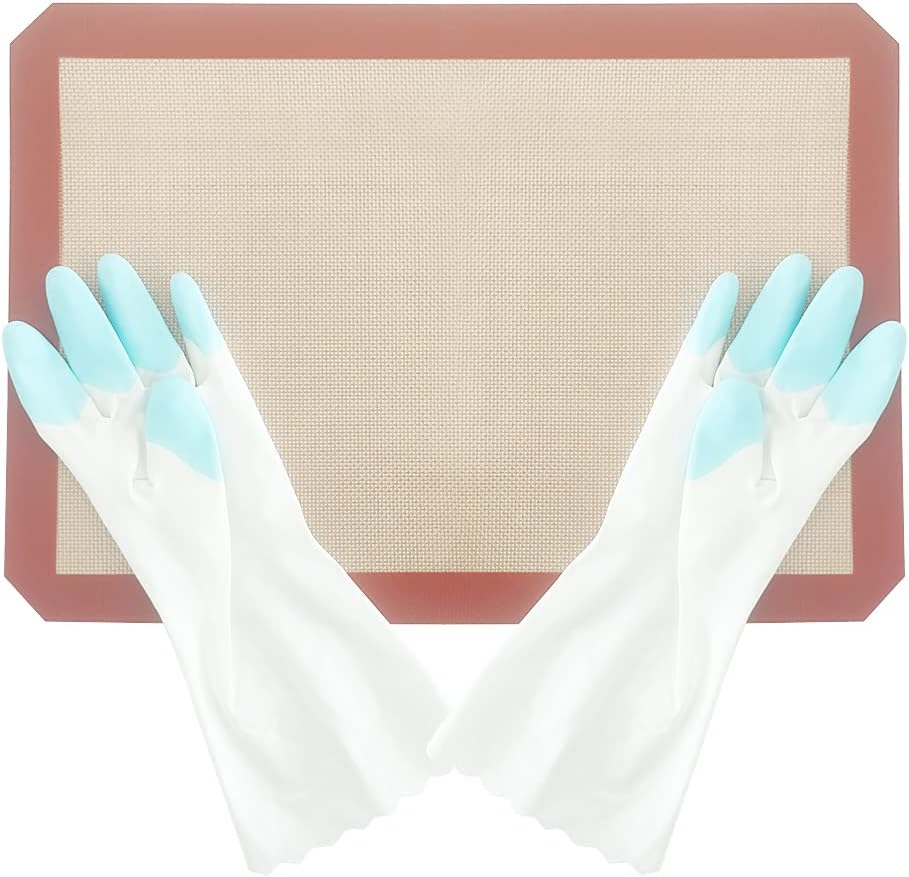 DUEBEL Non-Stick Silicone Baking Mat Set with PVC Gloves, Isomalt Tools, Pastry Isomalt Mat for Baker Confectioner- Mat 16.5”x 12” & Gloves 11.4”x 3.7”
