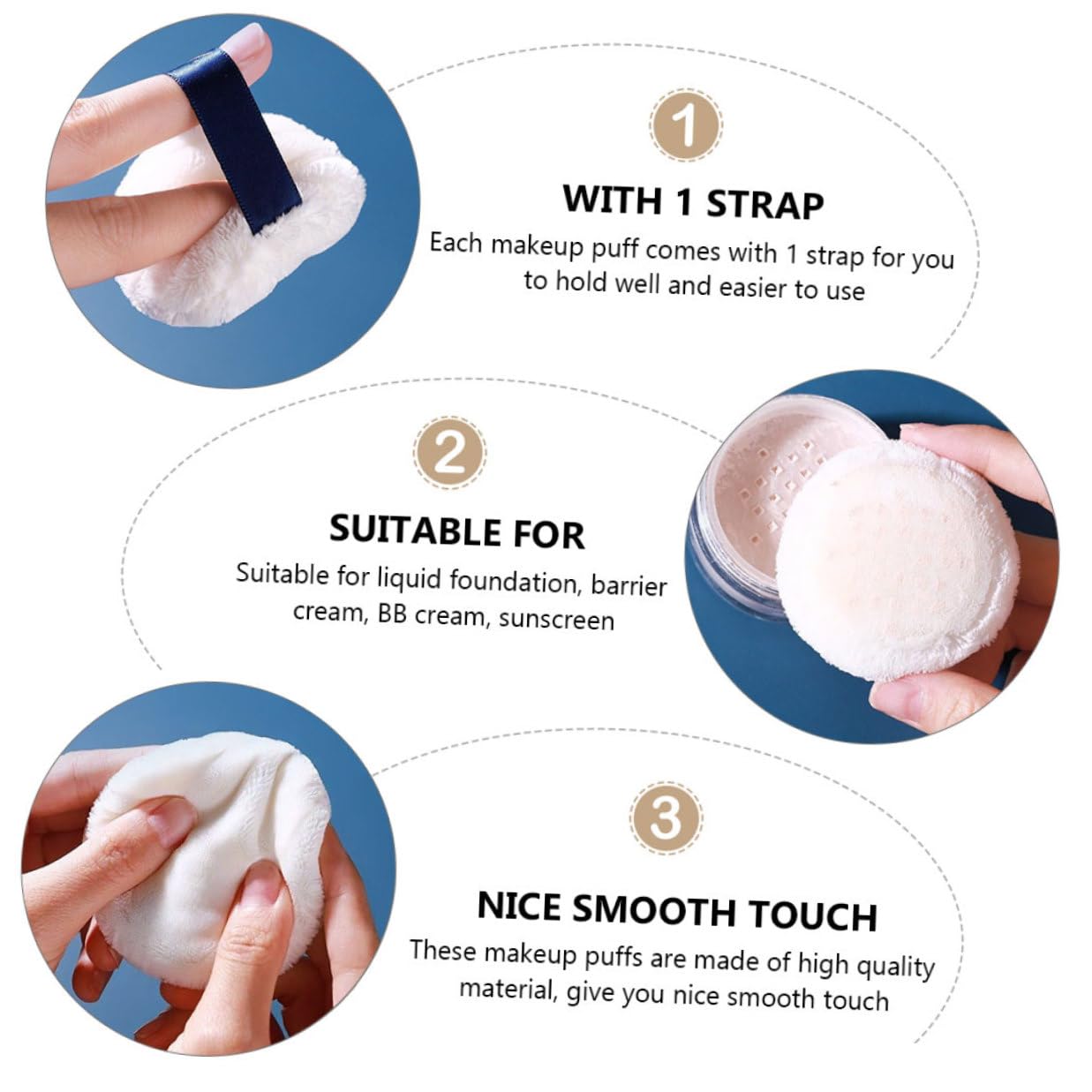 Zerodeko 3pcs Soft Fleece Powder Puff for Face and Body Makeup Application Dual-sided Velvet Applicators for Loose and Pressed Powder Lightweight Cosmetic Sponges for Random Color