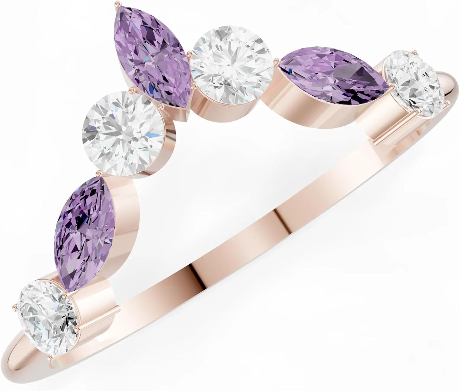 PEORA Marquise Cut Amethyst Stackable Band Available in Solid 10K, 14K or 18K Ring – White, Yellow or Rose Gold
