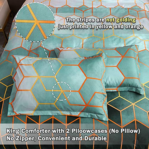 Sisher Green Geometric Comforter Set King Size(230X260Cm), Marble Bedding Sets For Man Woman, 3 Pcs Soft Microfiber Quilt Bed Set With 2 Pillowcases #TOP3