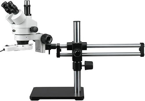 AmScope SM-5TZ-FRL Microscopio de zoom estéreo trinocular profesional, ocular WH10x, aumento de 3.5X-90X, objetivo de zoom 0.7X-4.5X, luz de anillo