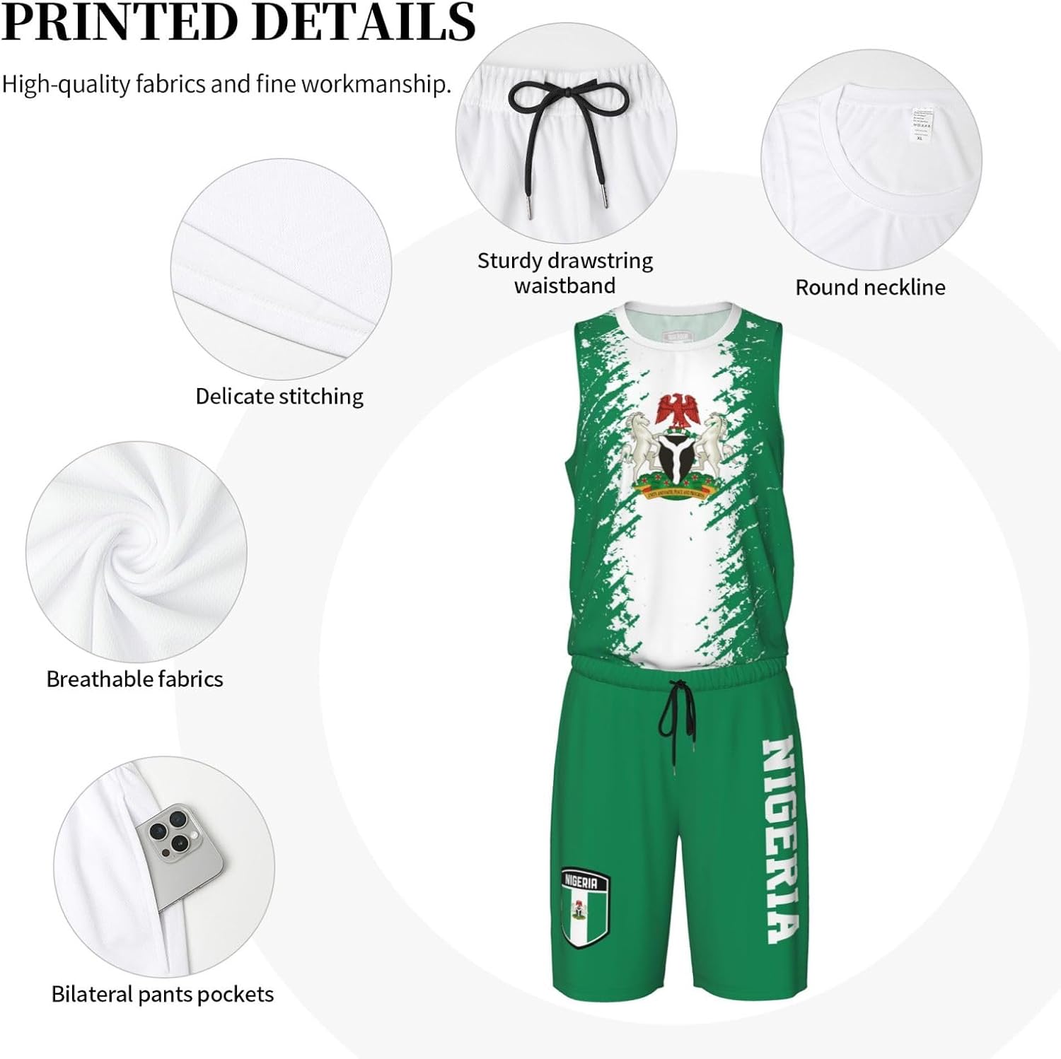 Nigeria Flag Grain (1) Basketball Jersey Uniform Suit for Men Adults Training Athletic Set