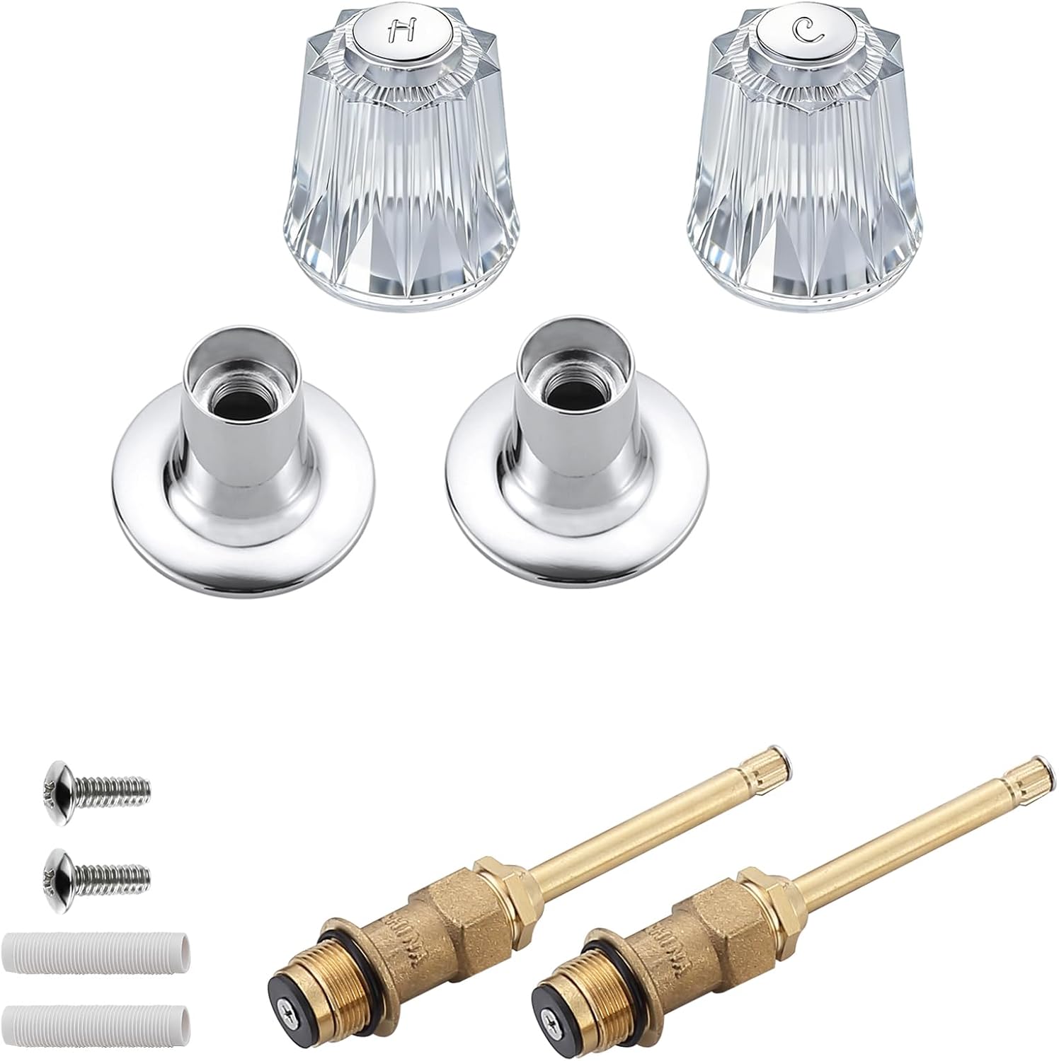Bathtub Shower Handle Remodel/Rebuild Trim Kit, Shower Knobs 2 Piece Compatible with Price Pfister Verve Faucets, Includes 12H-2H, 12H-2C Stems and Flange Base and 2 Stems (Clear Acrylic)