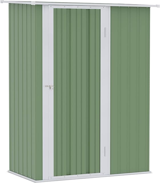 Outsunny 4.6ft x 2.7ft Garden Metal Storage Shed, Outdoor Tool Shed with Sloped Roof, Lockable Door for Equipment, Bikes, Light Green