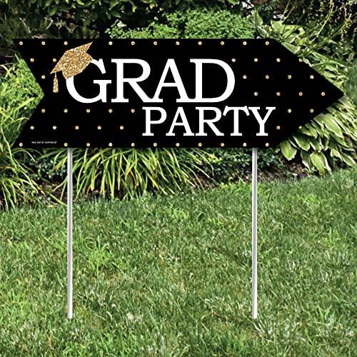Big Dot of Happiness Gold Graduation Party Sign Arrow - Double Sided Directional Yard Signs - Set of 2