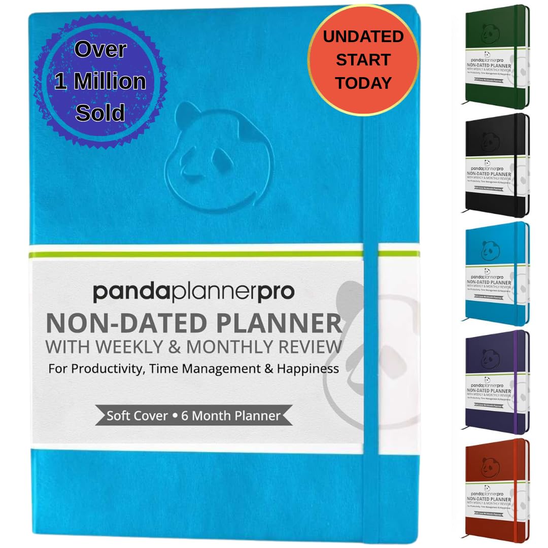Panda Planner Pro - 幸せと生産性のための最高のデイリープランナー - 8.5 x 11インチ ソフトカバー - 日付なし - 整理整頓できることを保証 - 感謝と目標の日 (シアン)