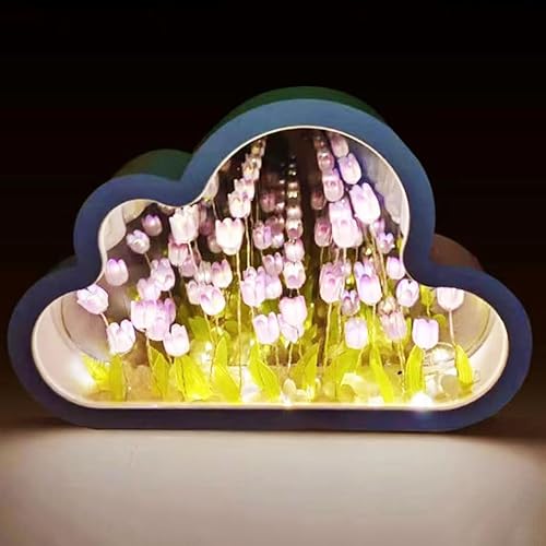 Lámpara de nube de tulipanes de 20 flores, espejo de nube de tulipán, luces nocturnas para dormitorio, regalo creativo para adolescentes, parejas,