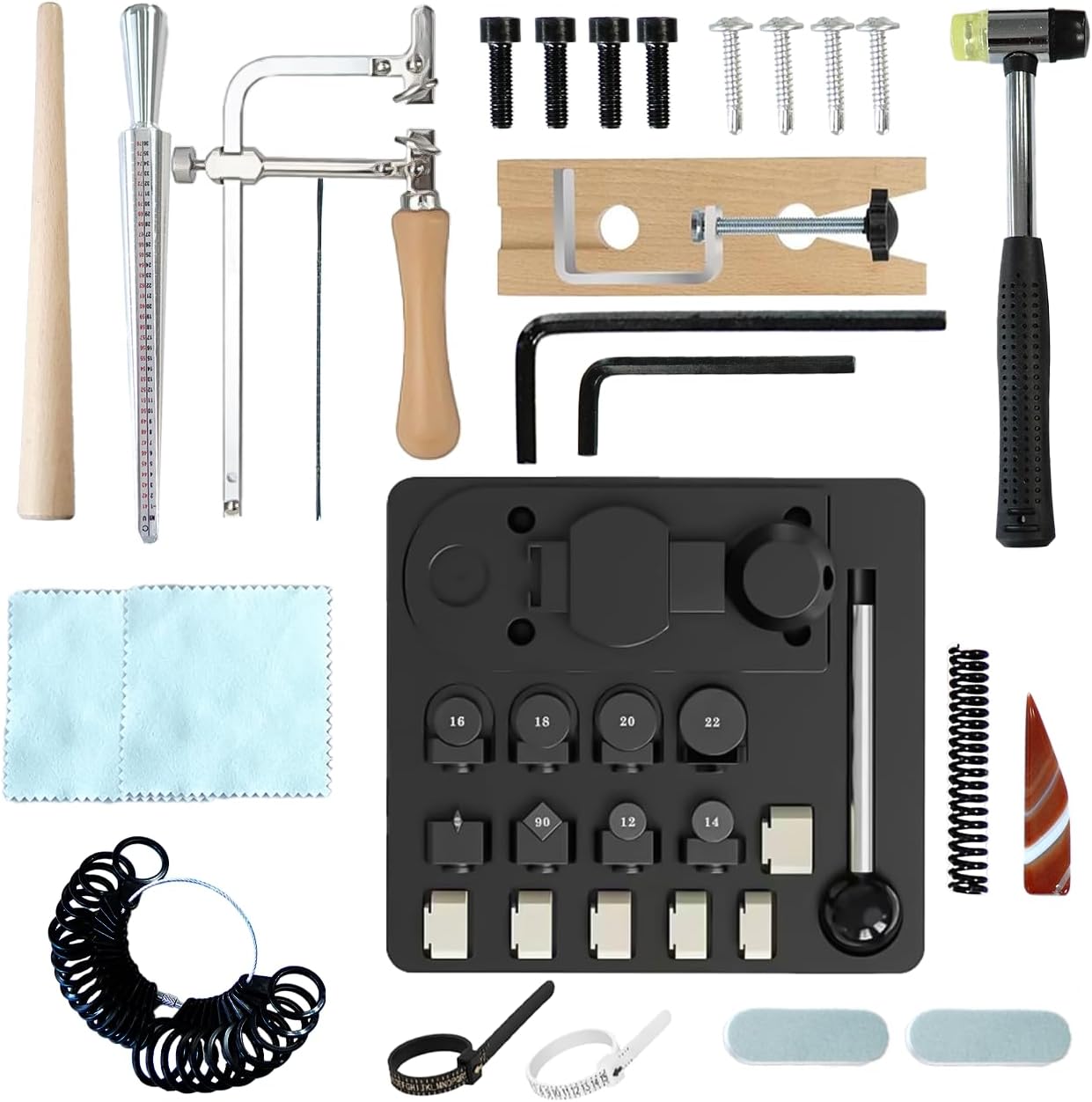 IvySync 15pcs Spoon Ring Bending Tool Kit,Multi-Functional Ring Bending Machine with Sizer Measuring Tool and Nylon Dies Making Tool,Jewelry Making Measuring Tool Set for Soft Metals