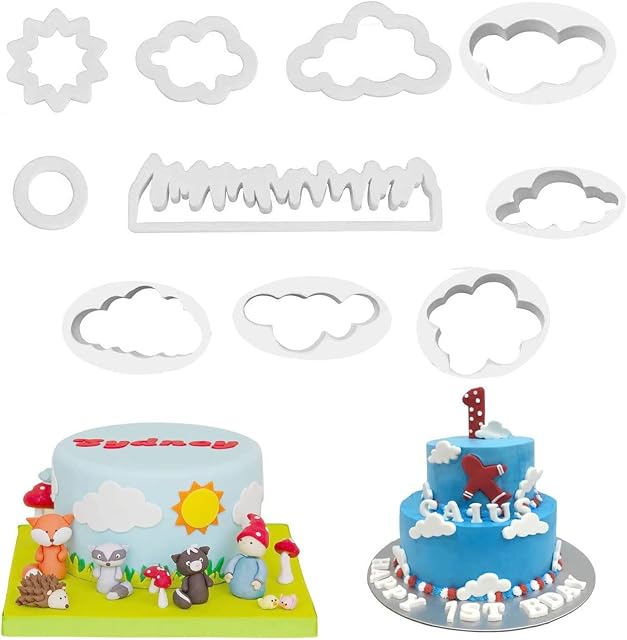 Wancala Set of 10 Fondant Cutter Set, Cloud Shape Plastic Cookie Cake Cutter, Funny Biscuit Cutters for Kitchen DIY Crafts Desserts Decorating Tools