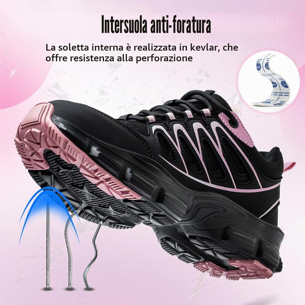 Scarpe Antinfortunistiche Donna Scarpe da Lavoro Leggere con Punta in Acciaio Traspiranti Scarpe Sicurezza Comode