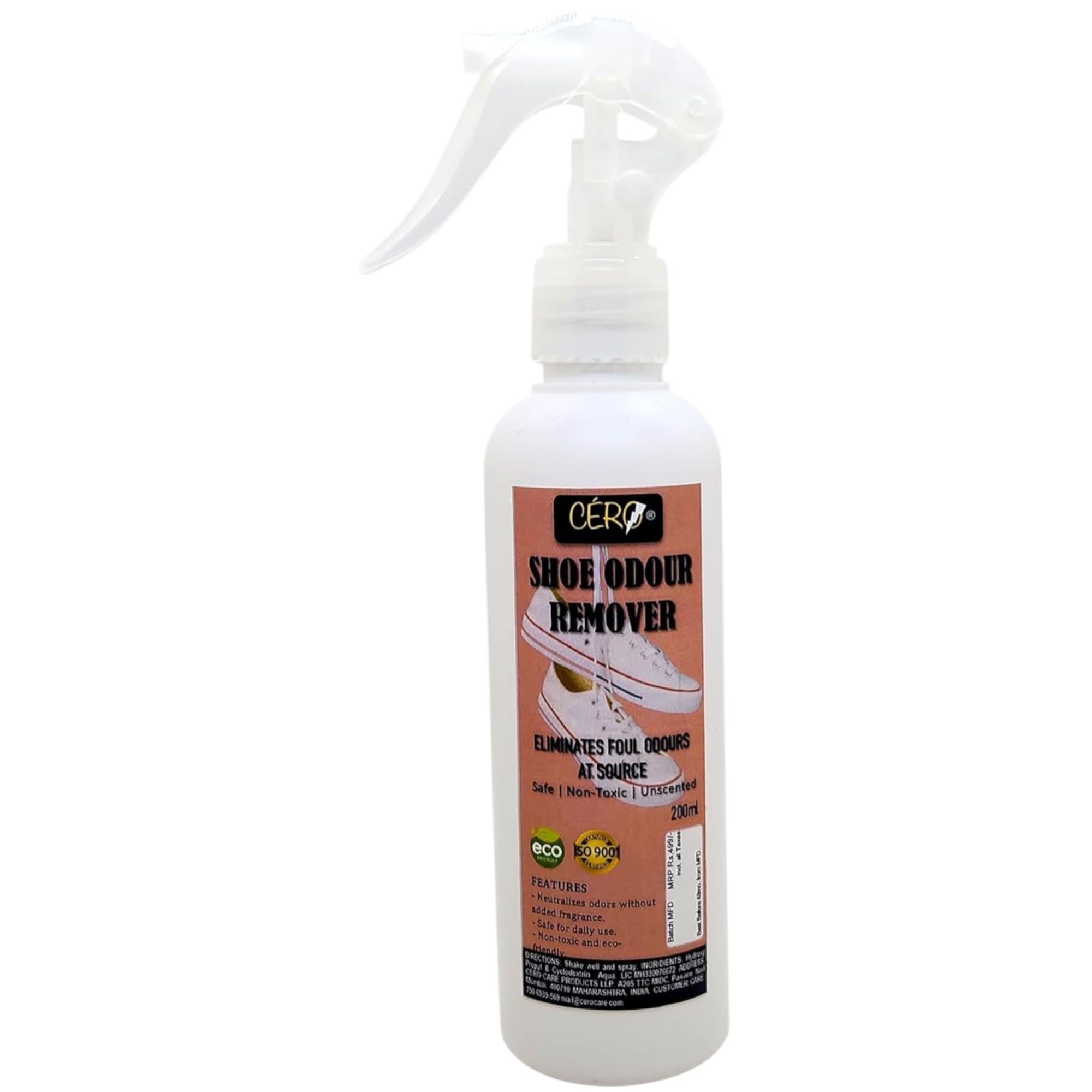 CERO® All Type OF shoes Odor Remover (200ml) | Unscented, Non-Toxic & Eco-Friendly Odor Eliminator Cleanser Spray | Safe for All Surfaces.-image-29