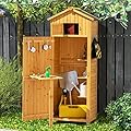 IRONMAX Outdoor Wooden Storage Shed, 71 Inches Outside Vertical Tool Storage Cabinet w/Folding Table & Removable Shelves, Tall Wood Garden Shed for Patio, Deck, Backyard, Lawn
