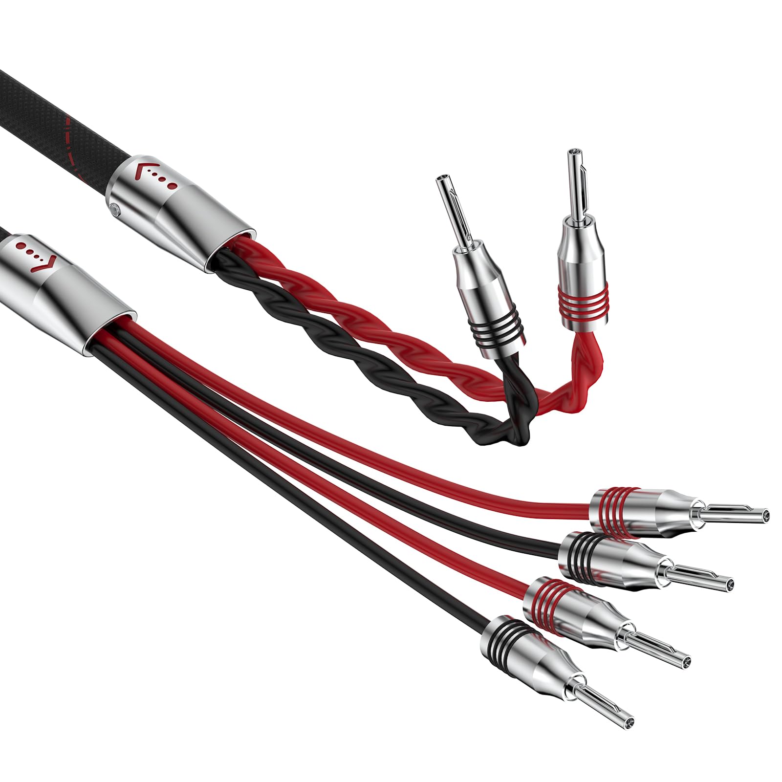 HiFi Biwire Lautsprecherkabel, 2 Bananen auf 4 Bananen Lautsprecherkabel Ein Paar flexible Kabel Vergoldetes mit hochwertigen Bananensteckern (3m)