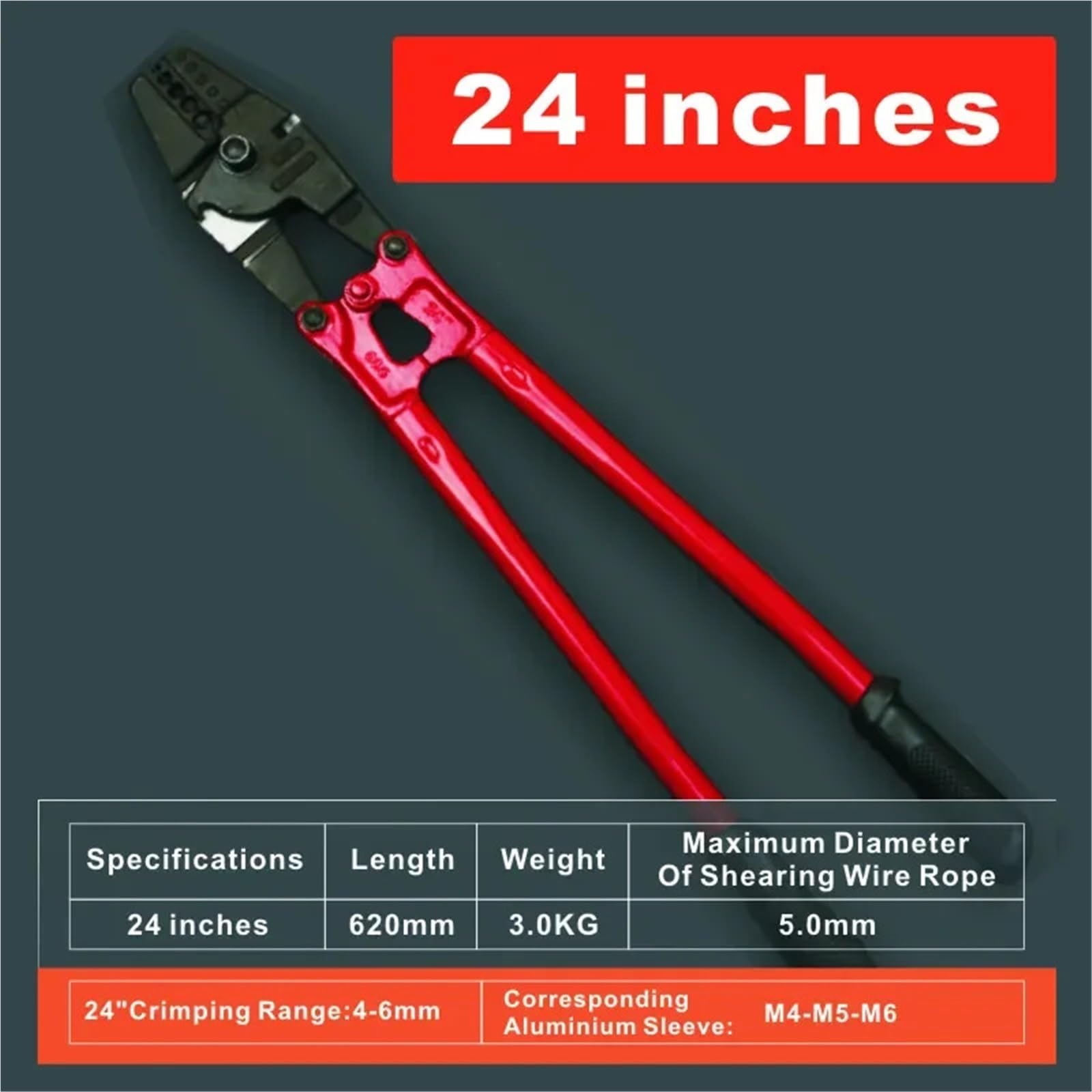 Alicates De Crimpado Alicates de prensado de 10/14/24 ", herramienta de prensado de pesca con virola de doble cilindro de aluminio, acero al carbono(24 inches)