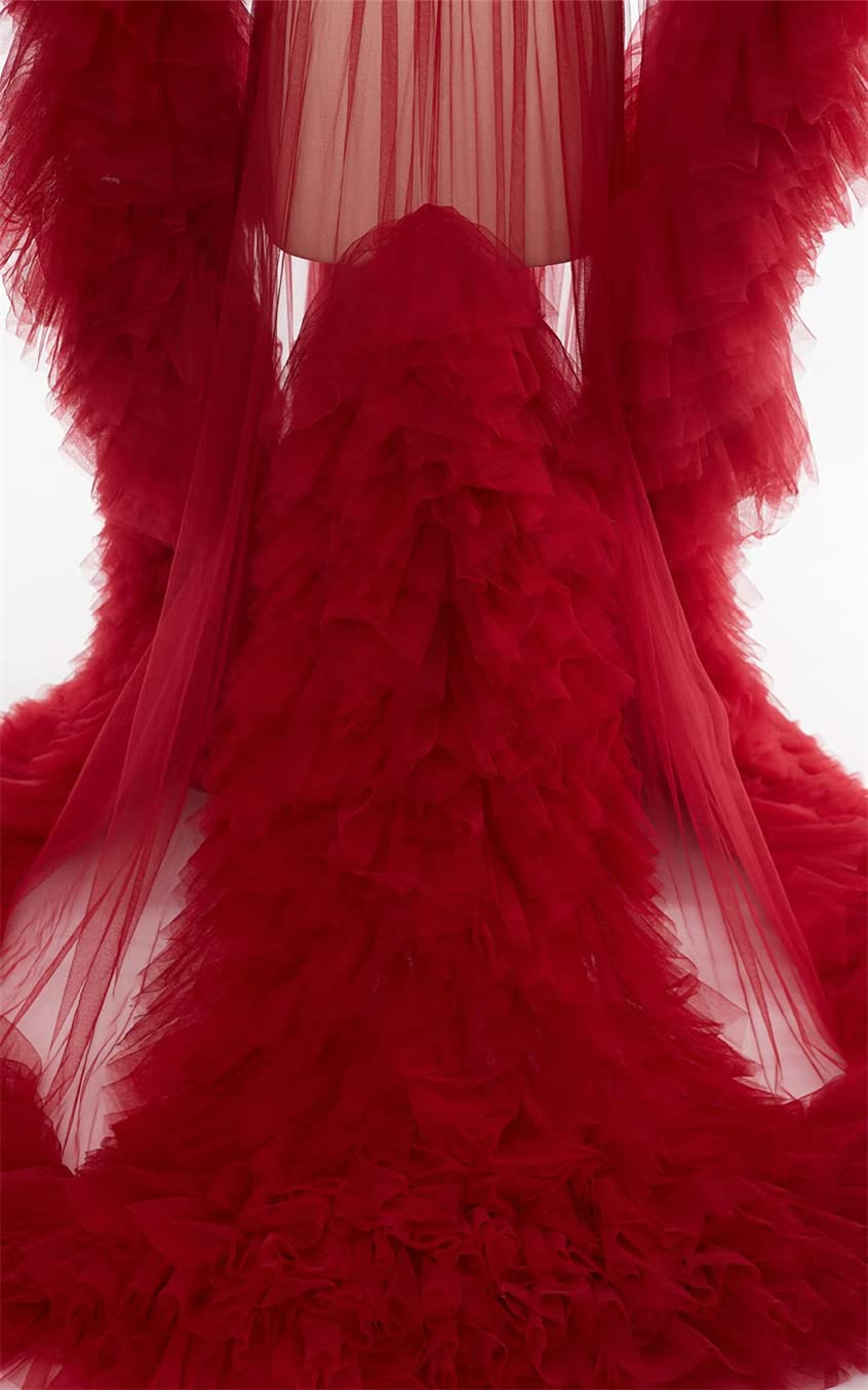Dressing Gown for Maternity Photoshoot Perspective Sheer Long Robe Puffy Tulle Robe Sheer — view 4