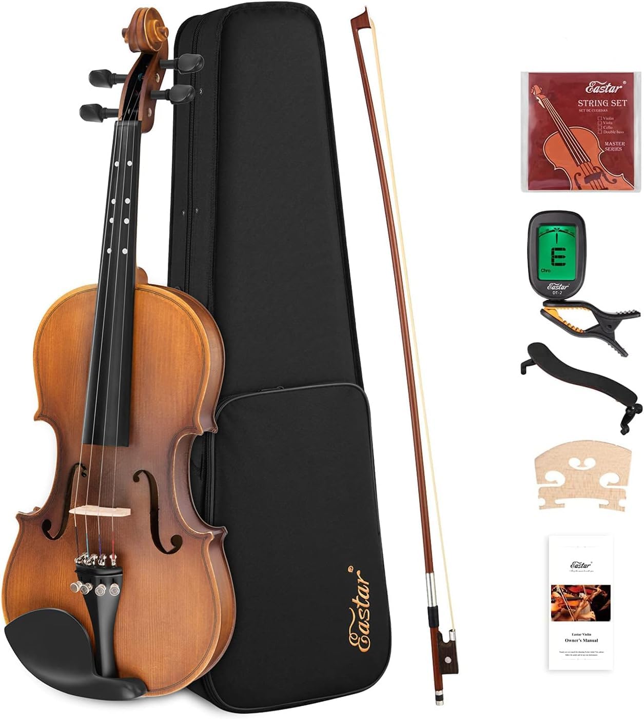 Eastar 4/4 Violin Full Size Violin Set Matte Fiddle for Beginners Adults with Hard Case, Shoulder Rest, Bow, Tuner and Extra Strings (Imprinted Finger Guide on Fingerboard), EVA-3