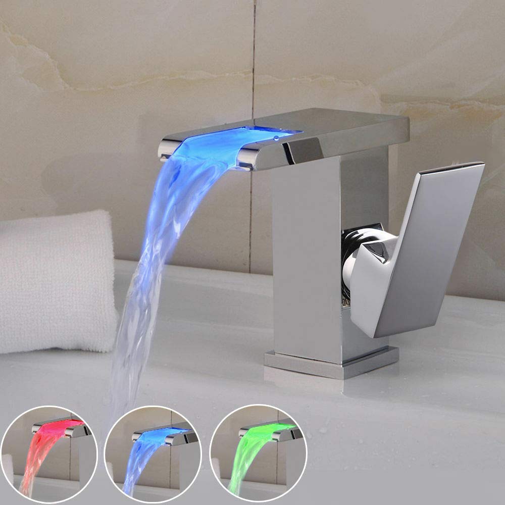LED RGB 3 couleurs changeantes cascade robinet de lavabo robinet pour salle de bain lavabo cascade LED mitigeur salle de bain mitigeur monocommande lavabo douche