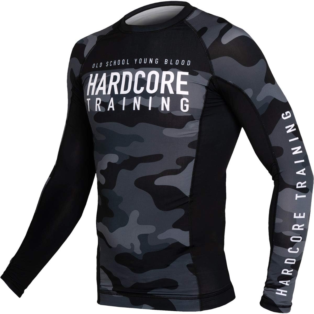 Hardcore Training Rash Guard Mężczyźni Kompresja Koszulka Długi Rękaw BJJ MMA No-Gi Obcisła Grappling Boks (DE/NL/SE/PL, Alfa, S, Regularny, Regularny, czarny szary)
