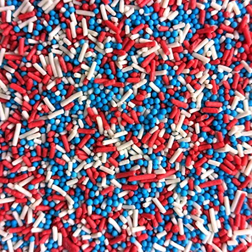 Red White & Blue Mixed Sprinkles - 35g of Edible Cake Sprinkles Toppers Decorations 100s 1000s Mini Balls Nonpareils Strands Union Jack Mix