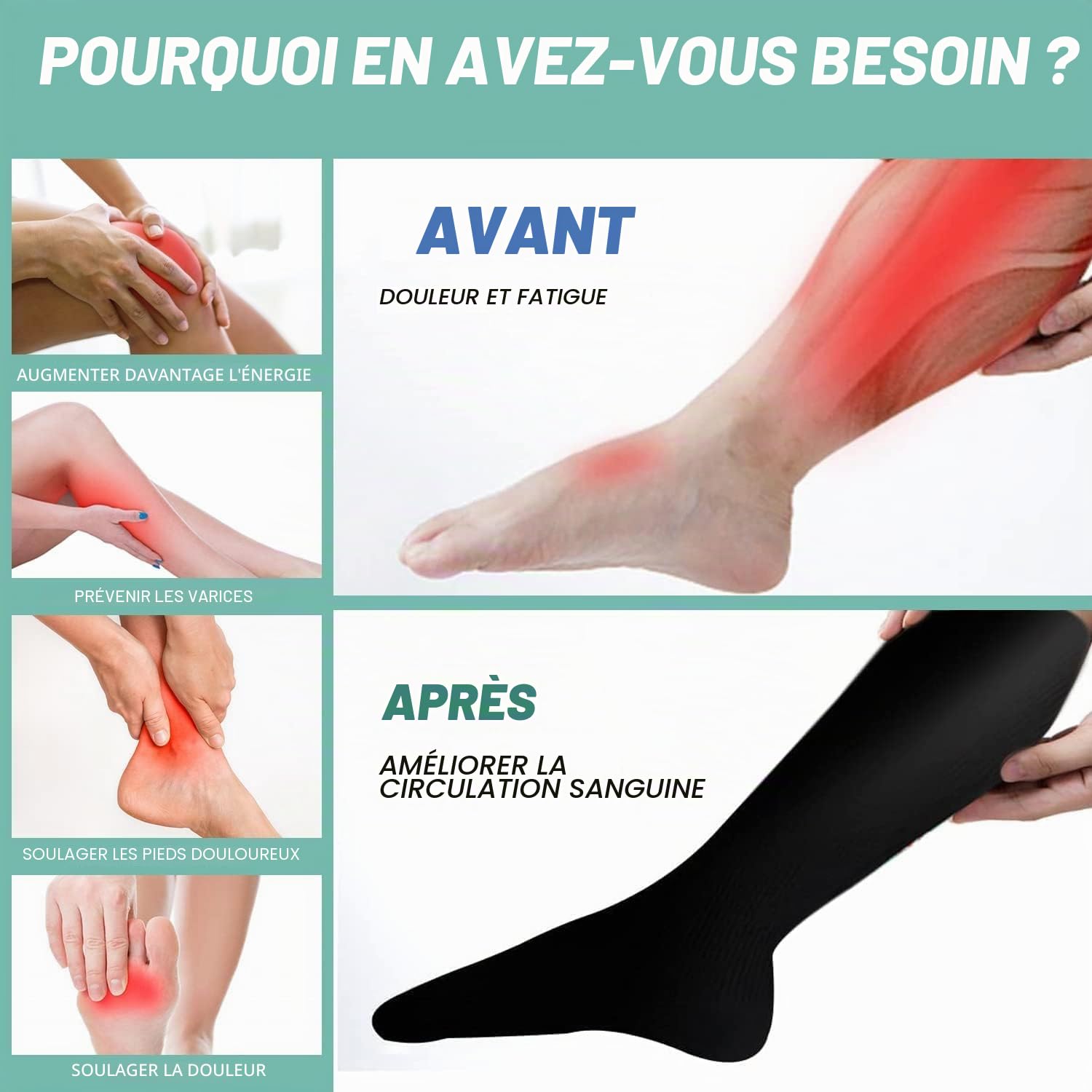 8 Paires Bas de Contention Femme Homme Chaussettes de Contention (15-20 mmHg) Chaussettes de Compression pour Sport fitness Infirmiere course cyclisme Vols randonnée voyages