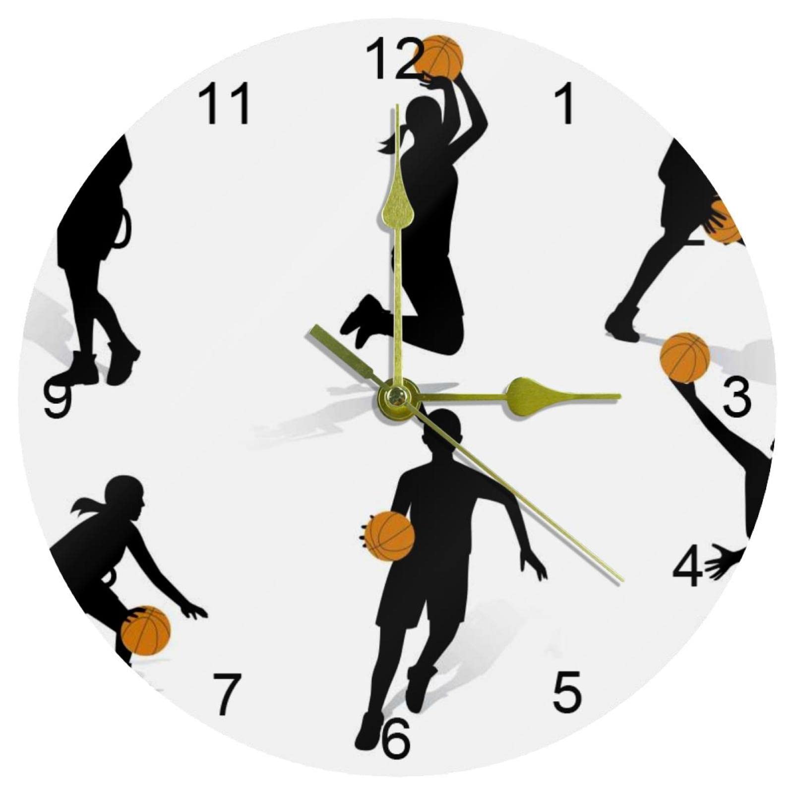 Horloge murale joueur de basket-ball silencieuse de 25,4 cm idéale pour une chambre d'ado