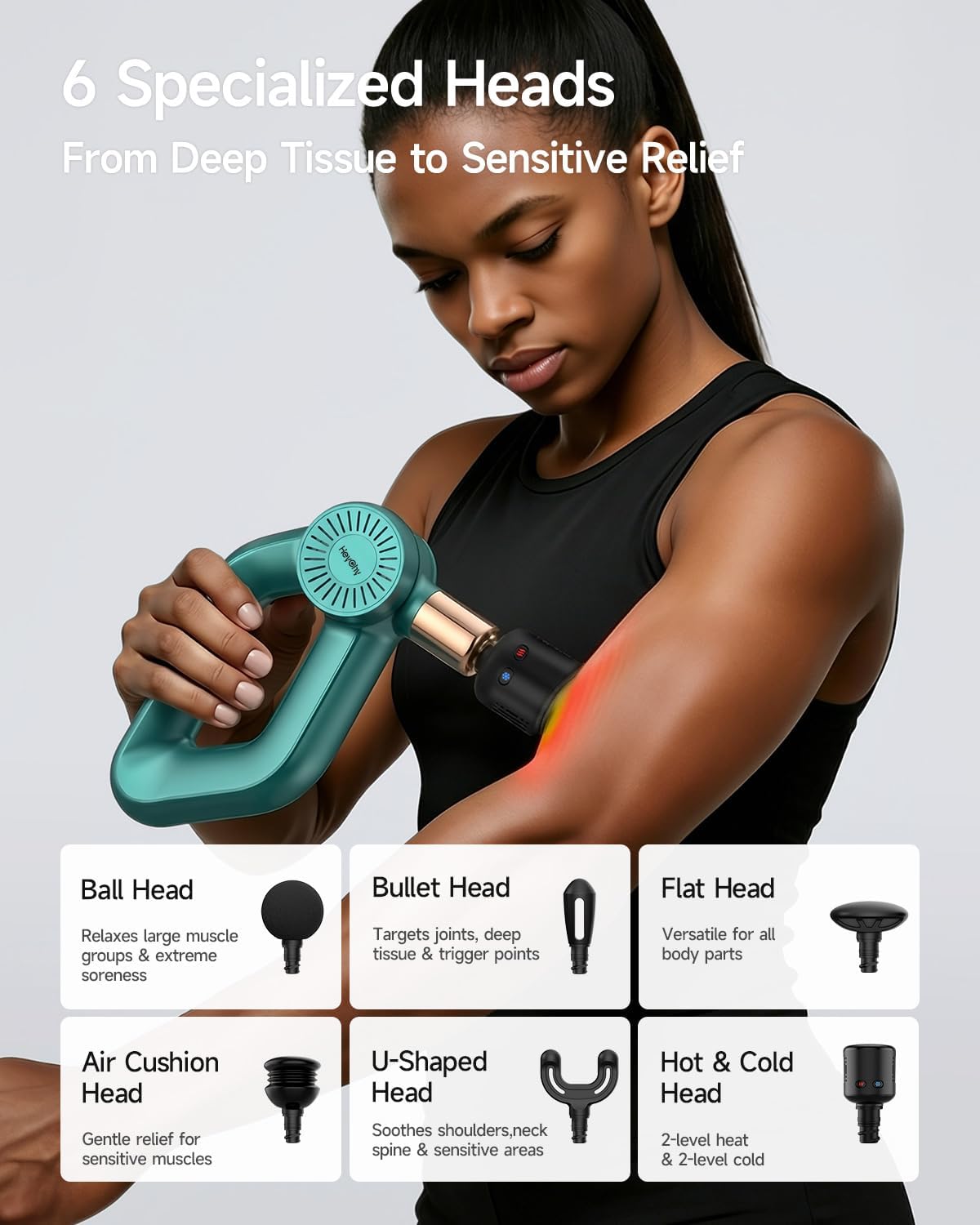 HEYCHY Pistola de masaje de tejido profundo con percusión de amplitud ajustable para alivio muscular, masajeador de mano profesional para cuello, espalda, hombros, piernas, ideal para hombres, atletas
