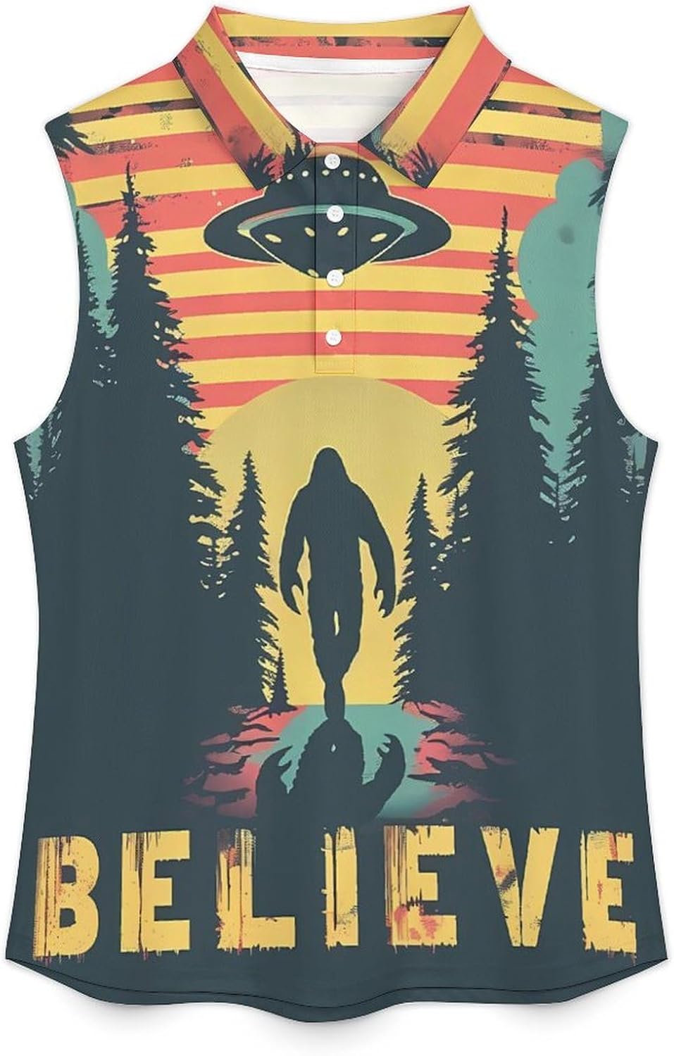 Believe Bigfoot Sasquatch Womens Golf Shirts Print Polo Shirt Sleeveless Tank Top Casual Work Blouses