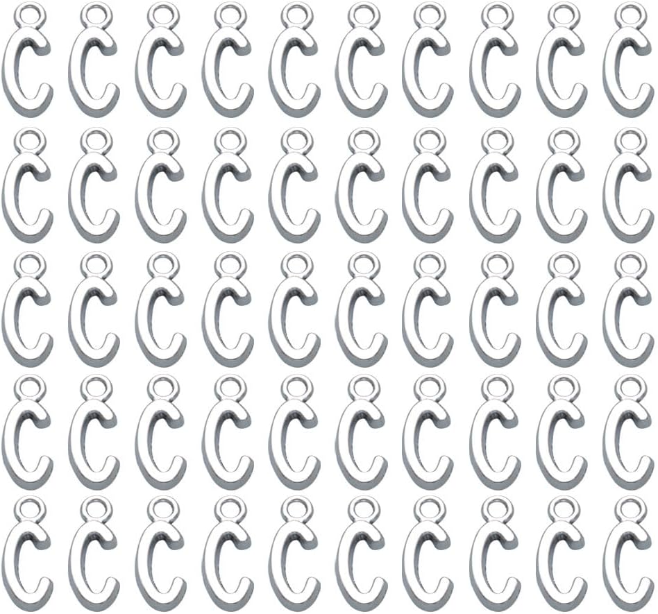 50pcs English Alphabet C Pendant: Alloy Charms Diy Jewelry Making Accessories for Necklace Bracelet (antique Silver)