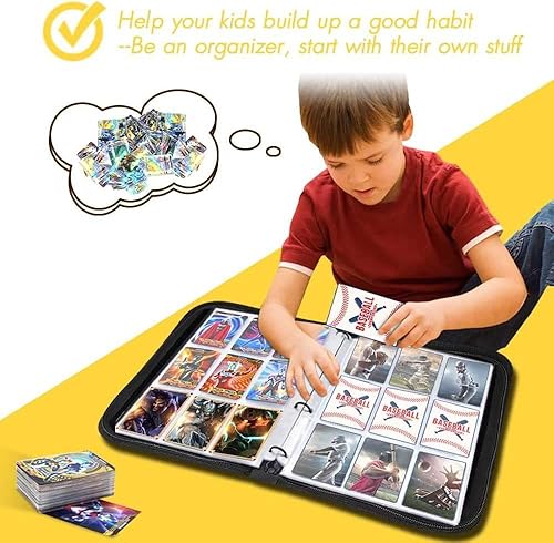 Miniatura 3 de longwave - Carpeta de 4 bolsillos para tarjetas intercambiables, se adapta a 400 tarjetas con 50 fundas extraíbles, cubierta de cuero de primera