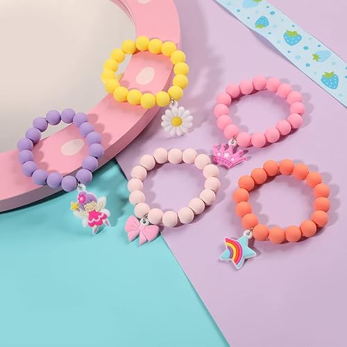 Miniatura 4 de PinkSheep Pulsera de arco iris, pulseras de cuentas coloridas para niñas pequeñas, relleno de canastas, unicornio, mariposa, conejo, pulseras con