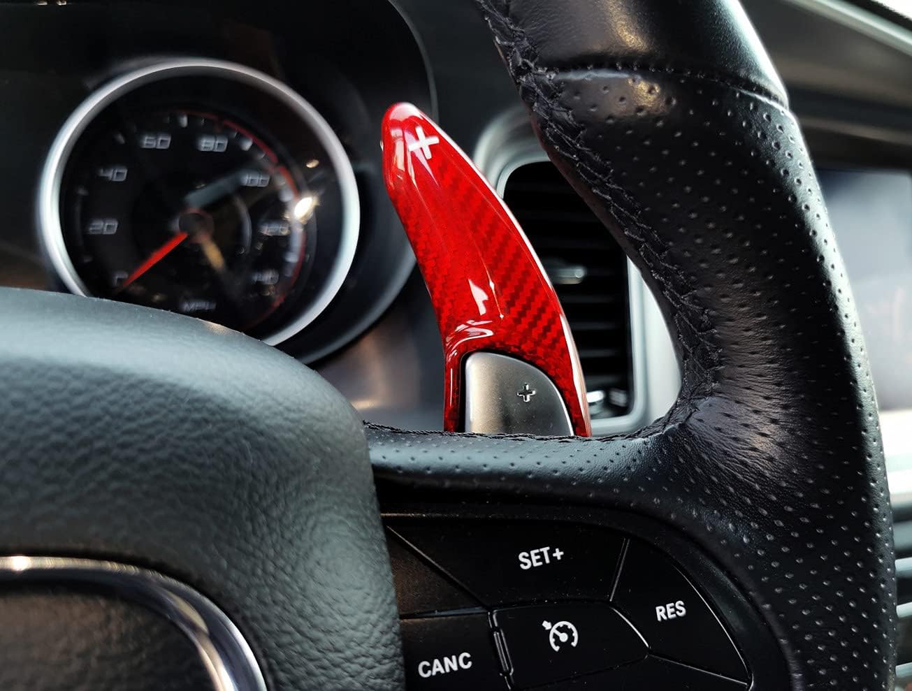 iJDMTOY High Gloss Red Genuine Carbon Fiber Large Paddle Extensions Compatible with Compatible with Challenger Charger Durango, Grand Cherokee, 300/300C