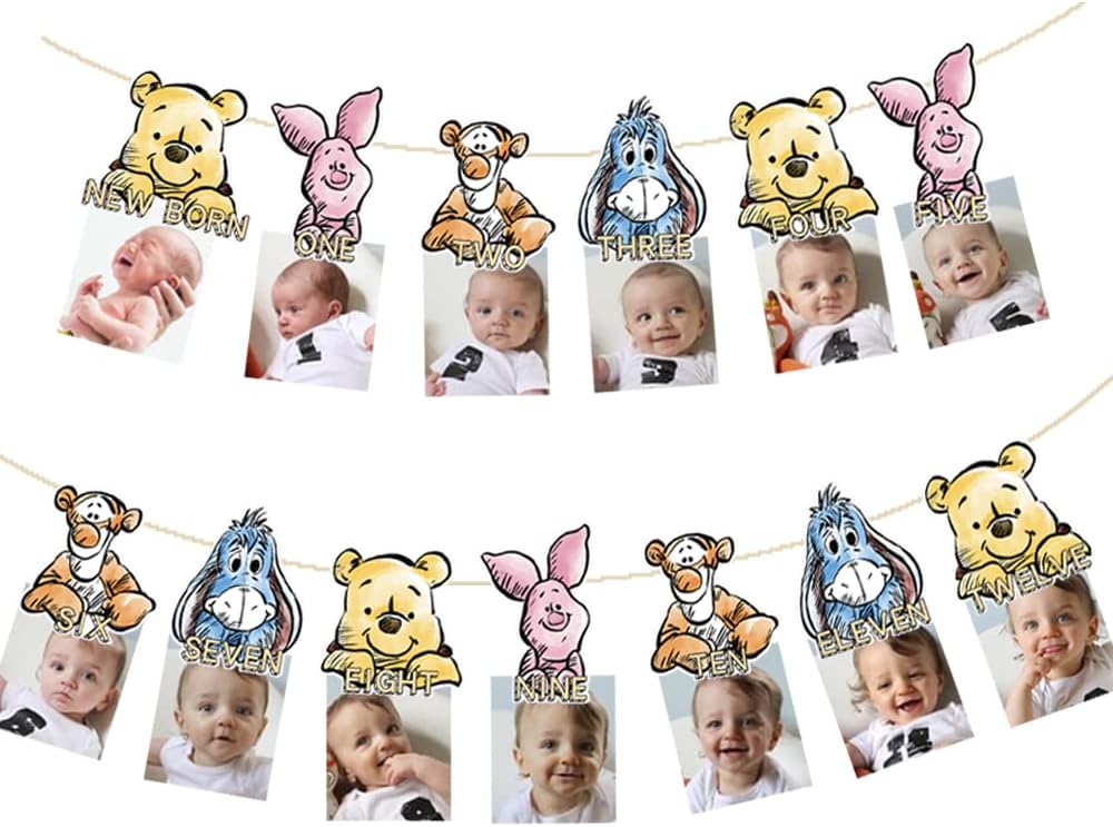 Winnie 1st Birthday Banner Decoration, Baby Photo Banner Party Supplies