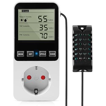 Temperature Controller Socket 230 V Humidity Controller with Sensor Digital Thermostat Hygrostat Socket Temperature Switch with Timer Alarm for Greenhouse Aquarium Terrarium Mushroom