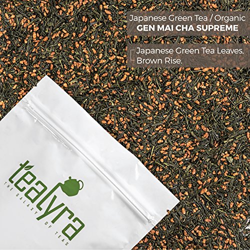 Tealyra - Gen Mai Cha Supreme - Japanese Loose Leaf Tea - Genmaicha Green Tea with Brown Roasted Rice - Caffeine Level Low - 100g (3.5-ounce) - Thumbnail 4