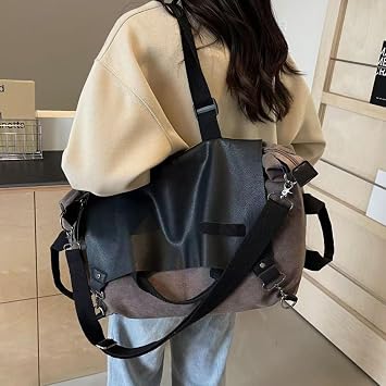 Tote large capacity handbag, suitable for women's work, travel, shopping, personalized retro work shoulder bag (black)
