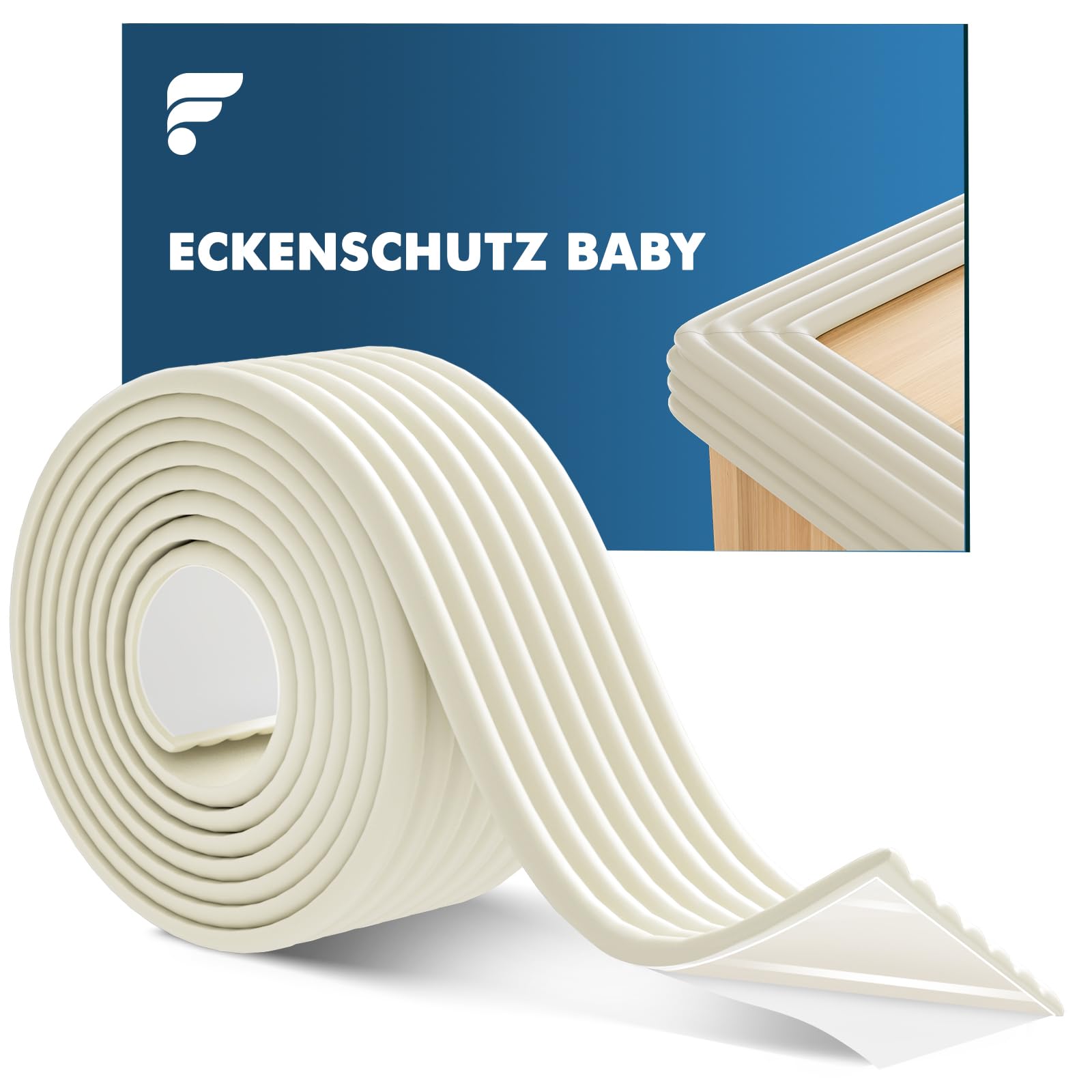 Kantenschutz Baby aus Schaumstoff – 5m Tischkantenschutz, Selbstklebend Tischkante & Eckenschutz, Stoßschutz für Babys und Kinder, Geeignet für Babybett, Tisch & Möbel Wollweiß