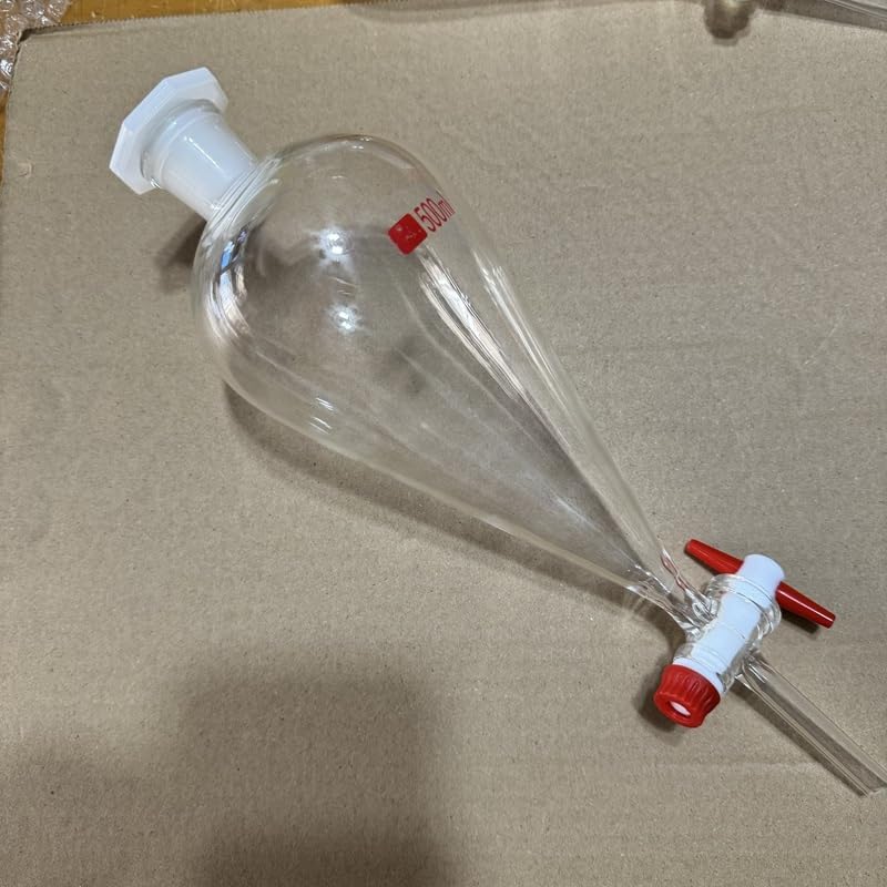 Imbuto separatore a forma di pera in vetro da laboratorio marrone e trasparente da 1 pezzo for la separazione di oli essenziali e esperimenti chimici(1000ml transparent)