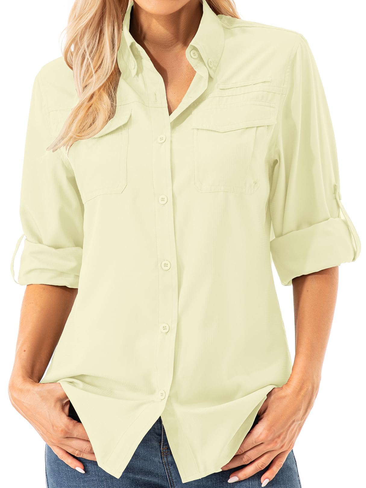 Asfixiado Damen Hemdbluse UV Shirt UPF 50+ Safari Kleidung Wanderbluse Damen Outdoor Cooling Quick Dry Sonnenschutz Langarm Luftiges Hemd