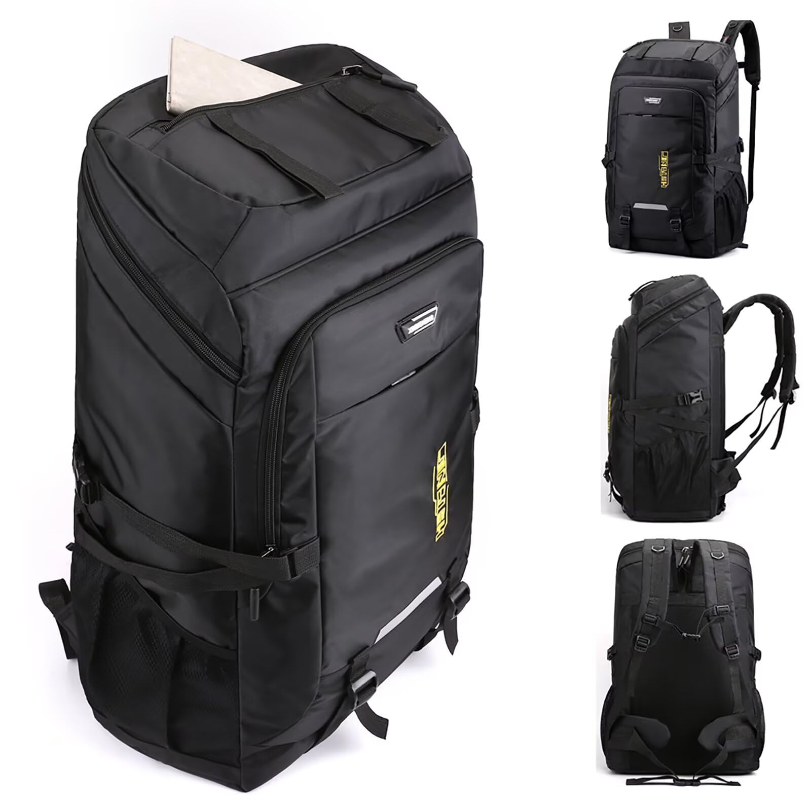 80L Wanderrucksack Wasserdicht Camping Rucksack Schwarz Wandern Tagesrucksack Reiserucksack für Damen und Herren Großer Rucksack für Touring Klettern Outdoor Sport