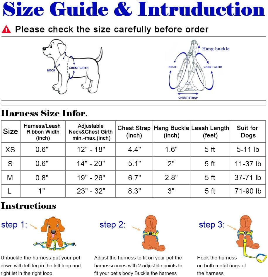 QQPETS Dog Harness Leash Set Adjustable Heavy Duty No Pull Halter Harnesses for Small Medium Large Breed Dogs Back Clip Anti-Twist Perfect for Walking (S(14"-20" Chest Girth), Daisy)