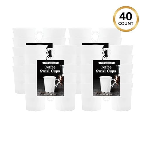 Miniatura 9 de Party Essentials Elegance - Taza de café de plástico, taza de té, taza de ponche con asa, 40 unidades, 8 onzas, color negro