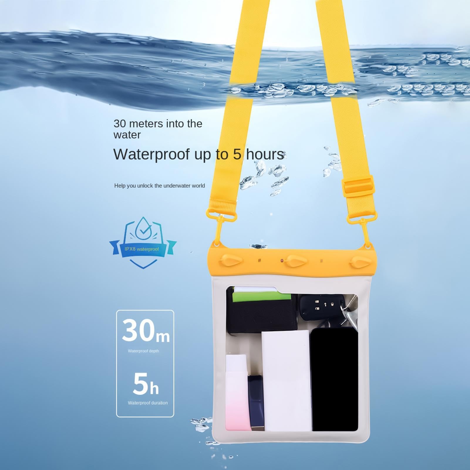 Custodia Impermeabile per Telefono Cellulare Borsa A Tracolla Touch Screen | Custodia Subacquea Per Smartphone Per Spiaggia, Viaggio, Piscina, Rafting, Immersioni, Snorkeling, N