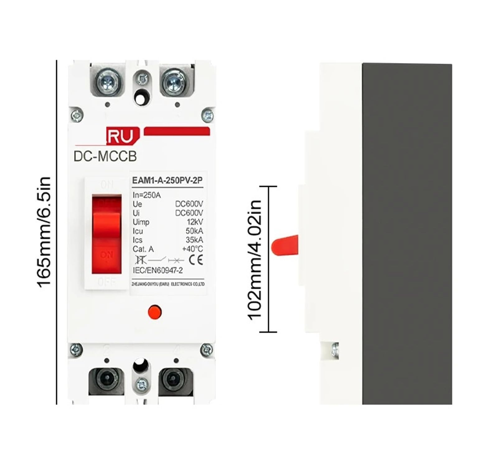 Wyłącznik solarny DC 300 V 600 V DC z formowaną obudową, zabezpieczenie przed przeciążeniem, ochrona przełącznika fotowoltaicznego, PV, 125 A, 250 A