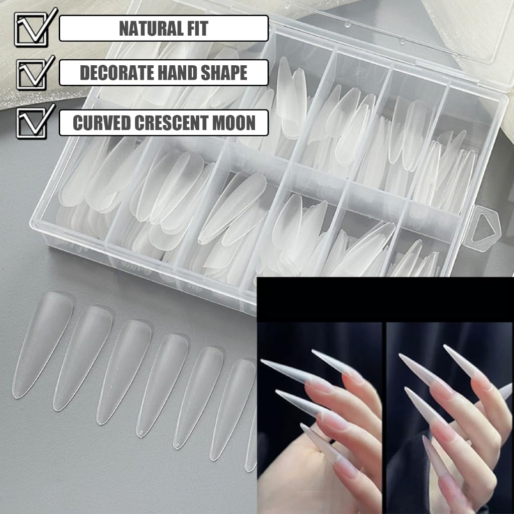 240 Pcs Extras Long Nails Tips Full Covers Stick on Nails Clear False Nails Extras Long Nails Tips