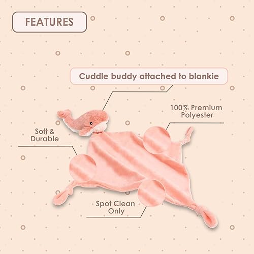 Miniatura 5 de MON AMI Manta de seguridad Lovie anudada de ballena coral, manta de seguridad de animales de peluche, manta de primera calidad para bebés y bebés,