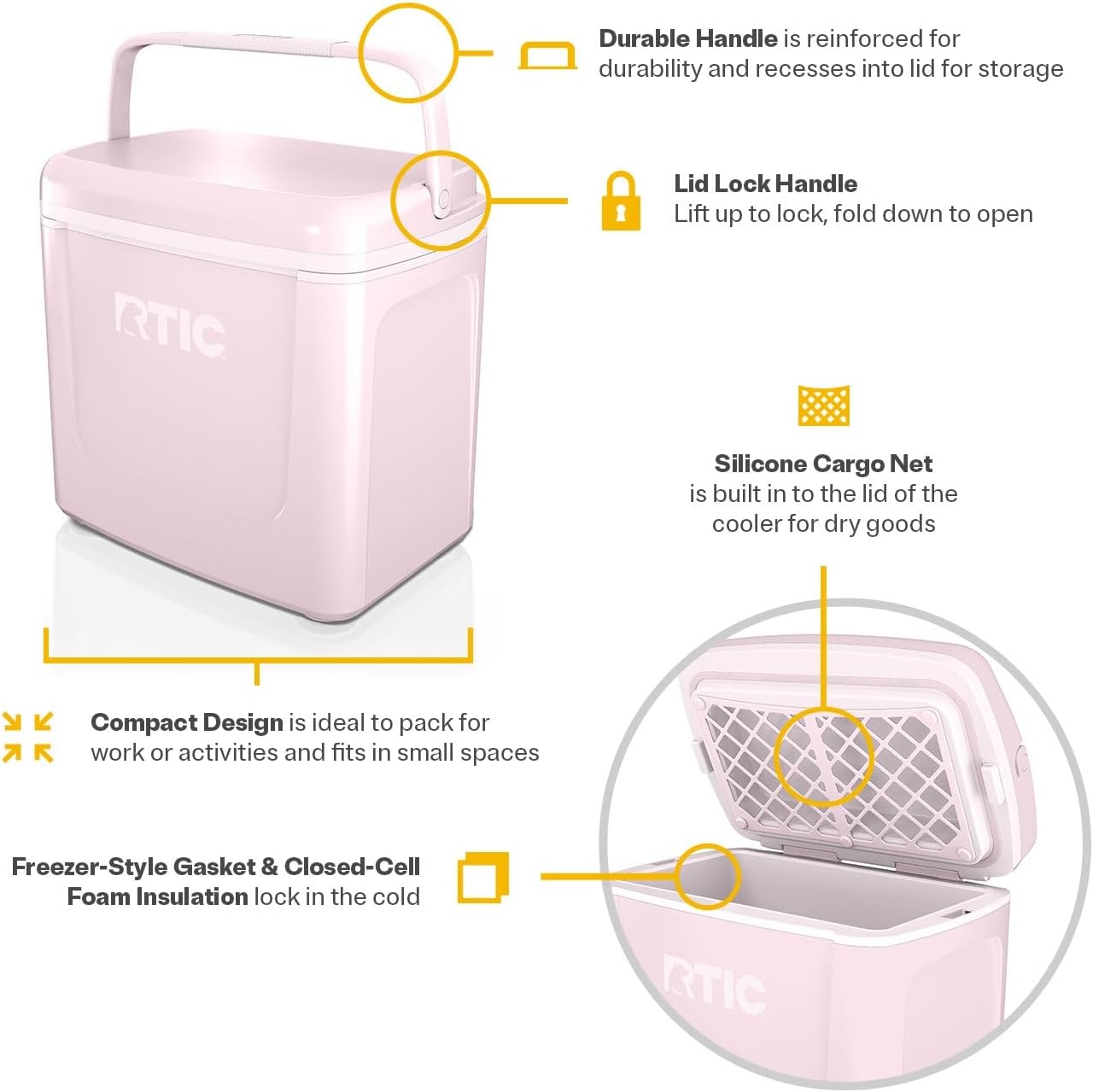RTIC 8 QT Road Trip Personal Cooler, Small, Compact, Insulated, Portable Ice Chest Box for Food, Drink, Beverage, Beach, Camping, Picnic, Fishing, Boat, 12-Can Capacity