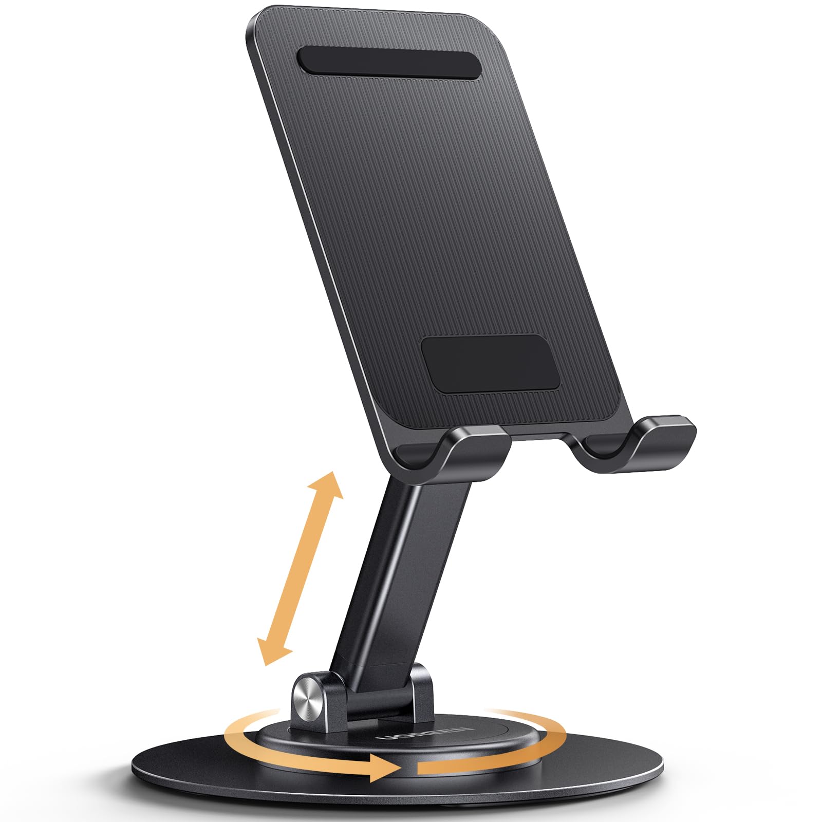 UGREEN Phone Stand 360° Rotating and Height Adjustable Metal Mobile Stand Holder for Desk Foldable iPhone Mount Compatible with Devices Up to 9.7'' Fit for iPhone 17 Pro Max Galaxy S25 Ultra S24 Black