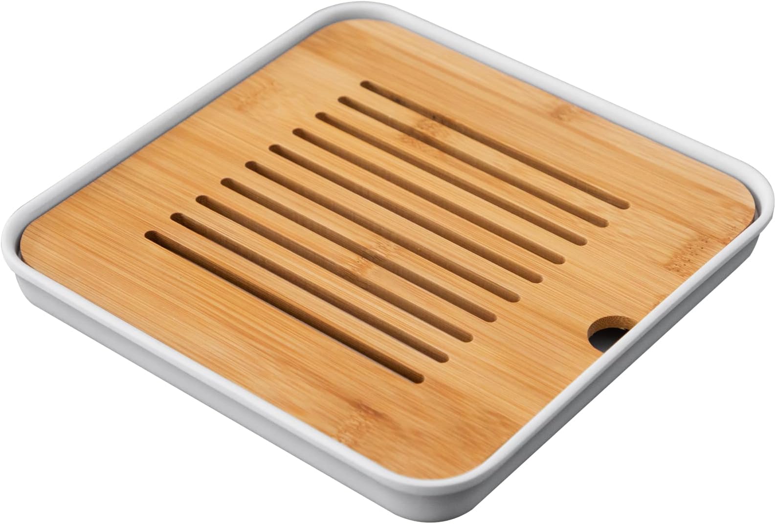 HEER Chinese Bamboo Kung Fu Tea Tray, Filter Tray for Small Tea Sets, Water Storage White Melamine Chassis for HomeO ffice, 13.5 oz.